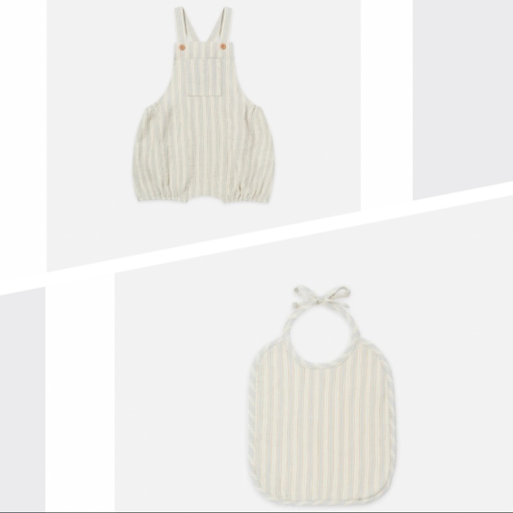SOLD. Quincy Mae HAYES OVERALLS and BIB | SKY STRIPE